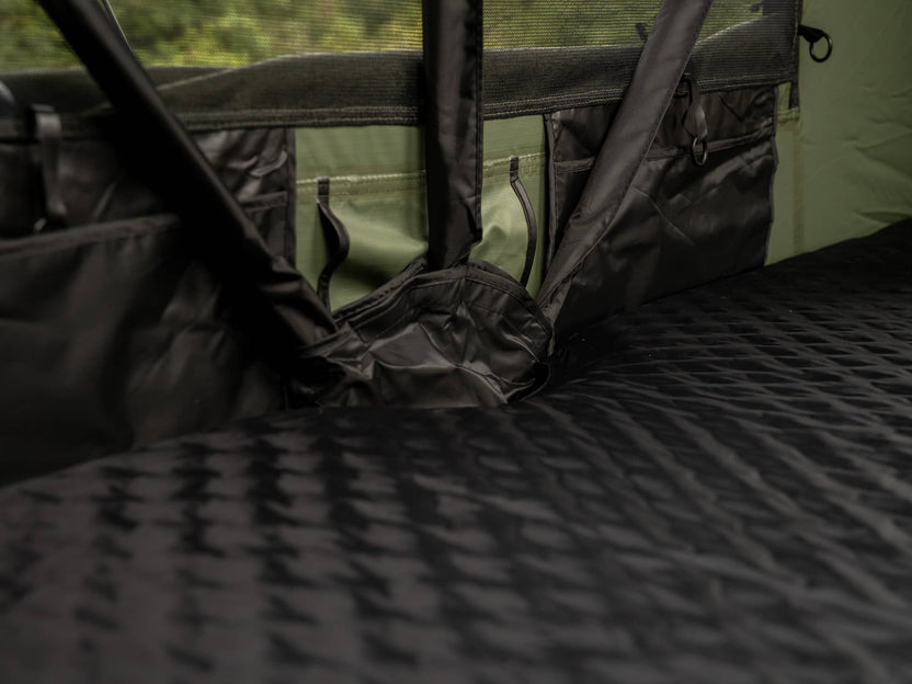 Close-up texture of the TentBox Lite XL Mattress Topper inside the tent – premium finish and quilted surface