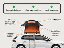 Infographic showcasing the key features of the Lite 2.0, including storage, mattress, anti-bug mesh, YKK zips and other info.
